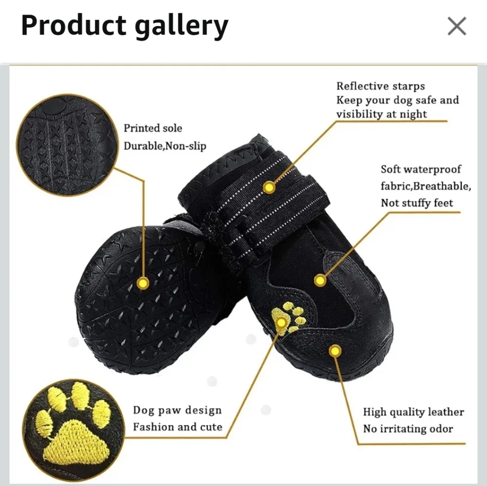 PK.ZTopia Black Dog Boots Yellow Paw Design Adjustable Straps | Sz 3 Small | NWT